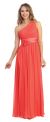 One Shoulder Floral Accent Formal Bridesmaid Dress in Coral